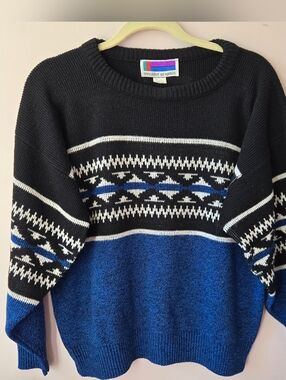 Vintage 80s Sweater Graphix Geometric Colorblock Knit Pullover Medium